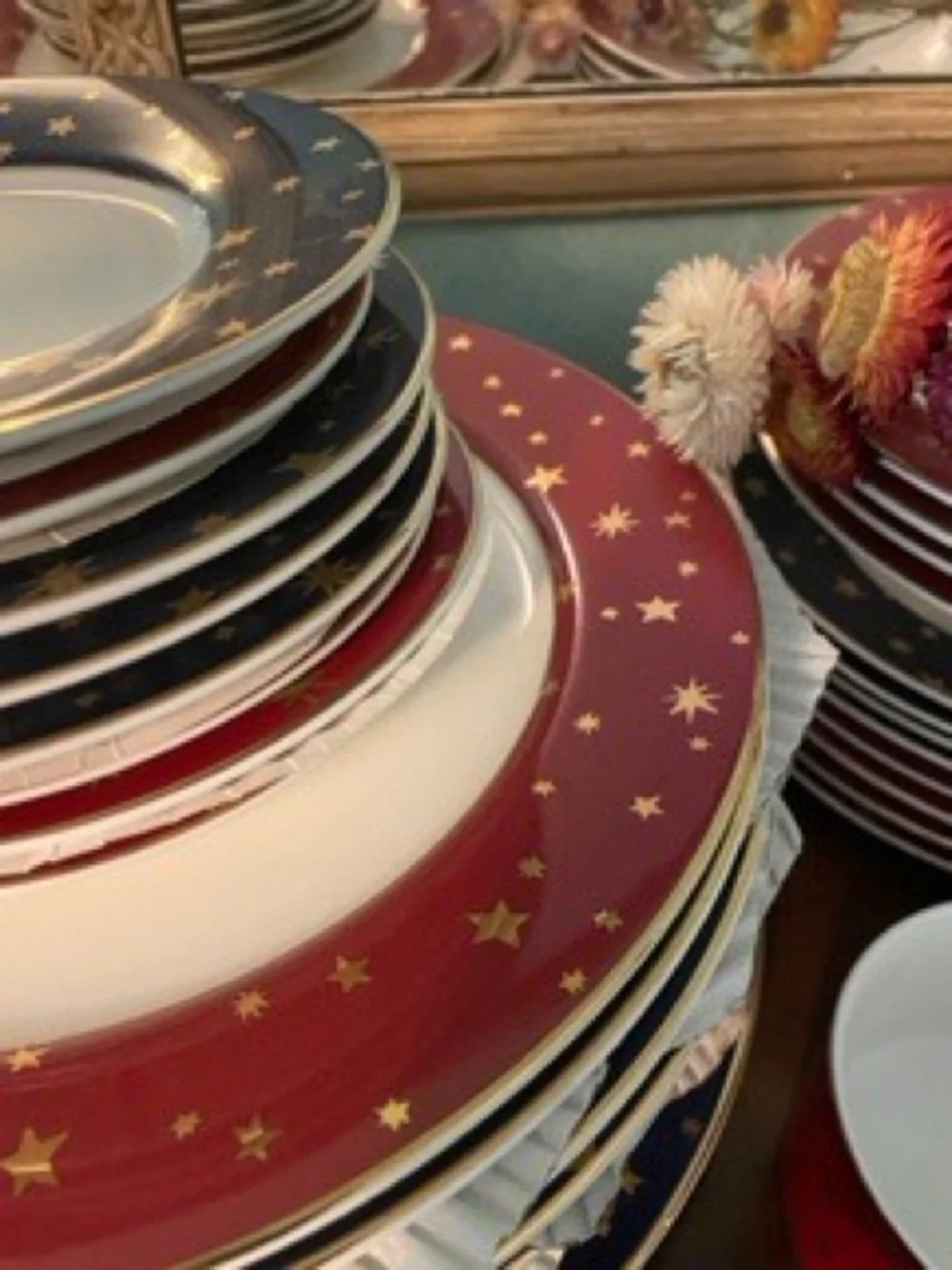 Galaxy by Sakura Red or Blue and White Salad Plate with 14K Gold Accents